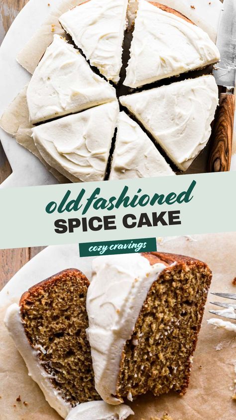 This Old Fashioned Spice Cake recipe highlights all the best of fall flavors. It’s so tender and moist, made with buttermilk and plenty of warm autumn spices such as cinnamon, nutmeg, cloves, and allspice making it a truly flavorful cake. It’s topped with a silky maple buttercream frosting for the perfect decadent bite. Spice Cake With Buttercream Frosting, Old Fashioned Spice Cake Recipe, Homemade Spice Cake, Maple Buttercream Frosting, Spice Cakes, Spice Cake Recipe, Spiced Applesauce, Autumn Spices, Snacking Cake