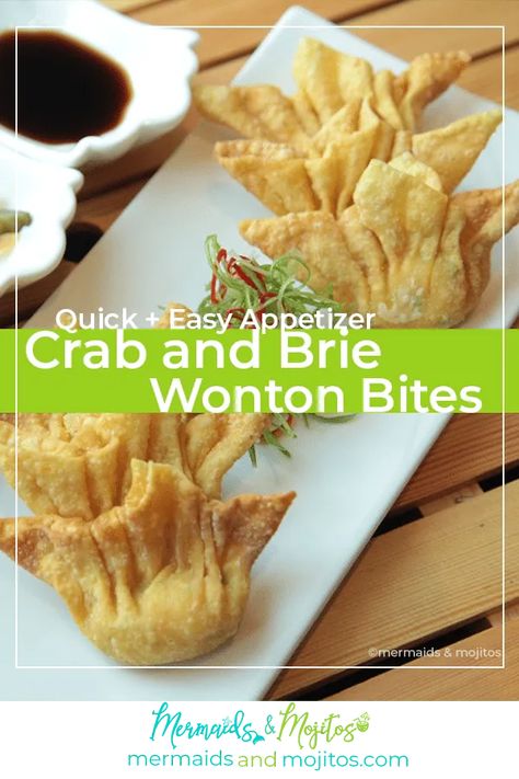 Crab and Brie Wonton Recipe | Mermaids & Mojitos Wonton Recipe, Wonton Appetizers, Wonton Wrapper Recipes, Turkey Stuffing Recipes, Party Food Snacks, Jackfruit Recipes, Wonton Recipes, Bisque Recipe, Mojito Recipe