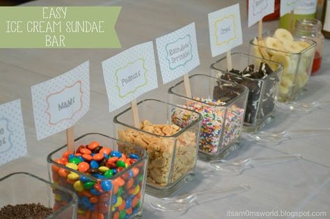 Free Ice Cream Sundae Bar Printables #247moms Cereal Buffet Bar, Cereal Buffet, Diy Ice Bucket, Sundae Party, Ice Cream Sundae Bar, Sundae Bar, Cereal Bar, Birthday Bar, Ice Cream Bar