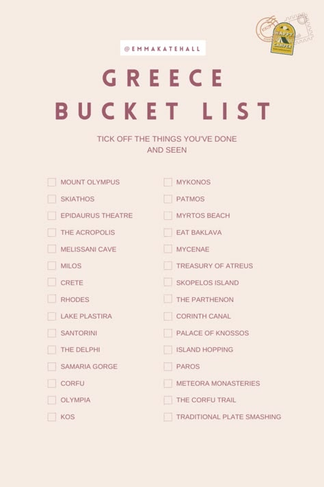 Bucket List Greece, Bucket Checklist, Kate Hall, Greece Bucket List, Emma Kate, Travel Bucket Lists, Travel Wishlist, Trampolines, Travel Checklist