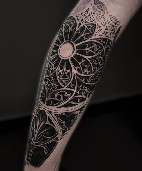 Cathedral Tattoo, Stained Glass Tattoo, Cathedral Window, Elbow Tattoos, Skeleton Hand Tattoo, Back Of Shoulder Tattoo, Floral Tattoo Sleeve, Gothic Tattoo, Floral Tattoo Design