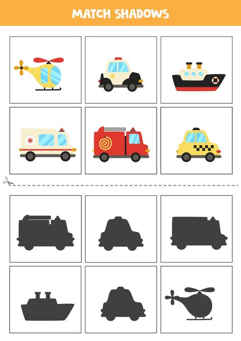 Transportation Preschool Activities, Educational Math Games, Shadow Matching, Transportation Preschool, Montessori Toddler Activities, Baby Learning Activities, Cards For Kids, Aktivitas Montessori, Matching Activity