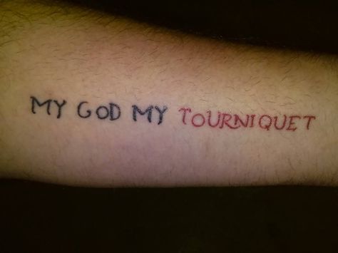 My first Tattoo! Inspired by the song Tourniquet by Evanescence. The font is from the cd and in my hand writing. I wanted my first tattoo to be a true reflection of me; my love for God and music! I love the word tourniquet because it means savior to me without being cliché! Evanescence Tattoo, Love For God, Hand Writing, Evanescence, Tat Ideas, Dope Tattoos, First Tattoo, Tattoo Inspo, The Song