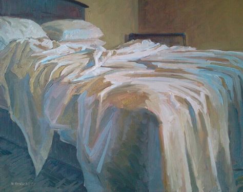 Unmade Bed, Painted Curtains, Interior Paintings, A Level Art, Creative Drawing, Interior Art, Still Life Painting, New Artists, Fabric Painting