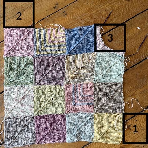 How to knit a patchwork mitred square blanket – The Woolly Badger How To Knit A Mitered Square, Mitred Squares Knitting, Miter Square Knit Blanket, Mitre Square Blanket Knitted, The Knitting Squirrel Mitred Square, Mitered Square, Patchwork Blanket, Square Blanket, Blanket Yarn