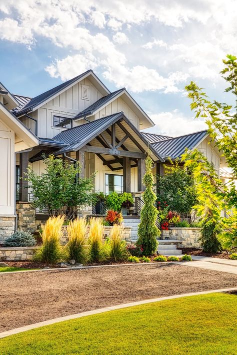 Modern Farmhouse | Fort Collins Colorado Landscaping Ideas Farmhouse, Farmhouse Landscaping Ideas, Farmhouse Front Yard, Colorado Landscaping, Privacy Plants, Fort Collins Colorado, Farmhouse Landscaping, Farmhouse Front, Front Yard Landscaping Ideas