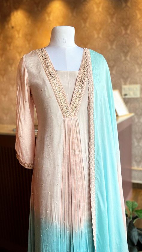 A-line Georgette Kurtis | Kurta Set | Georgette Salwar | Neck Designs | Silhouette Route #vneck #neckdesign #georgettekurti #kurtiset Gorget Kurta Design, Georgette Embroidery Kurtis, Plakette Design Kurti, Neck Line Design For Kurti, Gorget Kurti Designs Latest, Aline Kurti Design, Kurti Tunics, Neck Designs For Kurtis, Dress Paterns