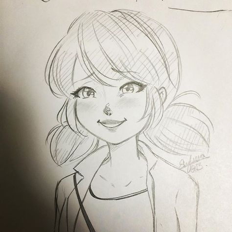 Marinette Drawing Easy, Marinette Sketch, Miraculous Sketch, Cat Noir Fan Art, Miraculous Sketches, Marinette Drawing, Ladybug Sketch, Miraculous Drawing, Mlb Icons