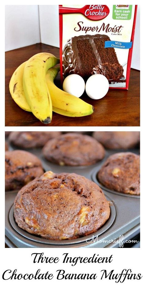 Easy three ingredient apple spice muffins. Three ingredients and about 30 minutes for delicious apple muffins. Delicious as breakfast, snacks or a quick and easy dessert! Banana Chocolate Muffins, Resep Muffin, Muffins Blueberry, Chocolate Banana Muffins, Banana Chocolate, Chocolate Cake Mixes, Cake Mix Recipes, Chocolate Muffins, Three Ingredient