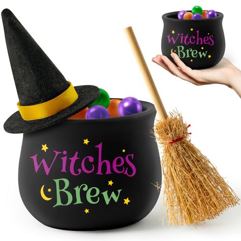 PRICES MAY VARY. Size: It has been updated to a larger size.The wizard bowl measures 3.9 X 3.1 inches, the broom is 1.2 X 3.9 inches, the wizard hat is 2.8 X 3.5 inches, and the sphere is 0.6 inches, which is very cute. It can be easily to create a spooky Halloween atmosphere, and it won't take up too much space. Halloween Themed Design: The bowls are mainly designed in black, full of Halloween elements, the classic green, purple and orange color scheme is easy to match with your different Hallo Broomstick Snack, Witch Bowl, Halloween Witches Brew, Wizard Party, Orange Color Schemes, Halloween Elements, Party Favors For Adults, Candy Bucket, Witches Cauldron