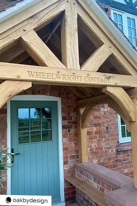 Dormer House, Oak Porch, Timber Frame Porch, Cottage Front Doors, Oak Framed Buildings, Cottage Porch, House Front Porch, Thatched House, Porch Posts