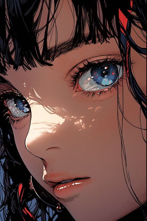 Manga Portrait, Colored Manga, Amazing Gifs, Detailed Illustration, Junji Ito, Face Art, Light Art, Female Art, Blue Eyes