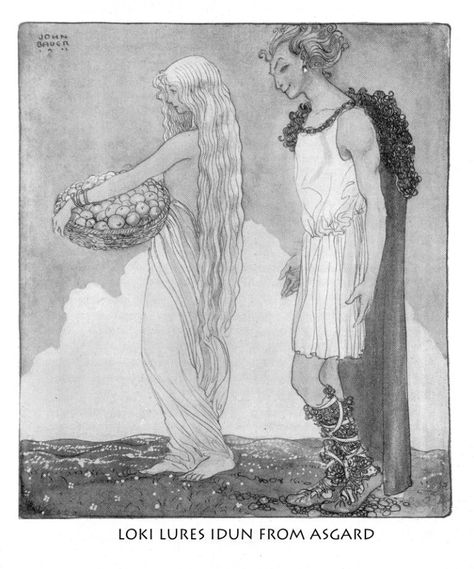 John Bauer's Die Göttersage der Väter Illustrations Nordic Goddesses, John Bauer, Norse Goddess, Norse Myth, Fairytale Illustration, Loki Thor, Loki Laufeyson, Art Et Illustration, Art And Illustration