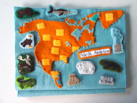 Animals & Landmarks Of North America Quiet Book | Imagine Our Life (with template) Preschool Geography, Animals Of North America, Montessori Wall, North America Continent, Montessori Geography, North American Animals, North America Map, Book Templates, Montessori Ideas