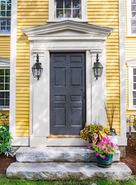 An Artful Restoration for a 300-Year-Old Landmark - This Old House Old House Front Door, House Front Entrance, Front Entrance Design, Minimalist Entryway, Farmhouse Entry, Tan Walls, Blue Doors, Walkway Ideas, Stone Steps