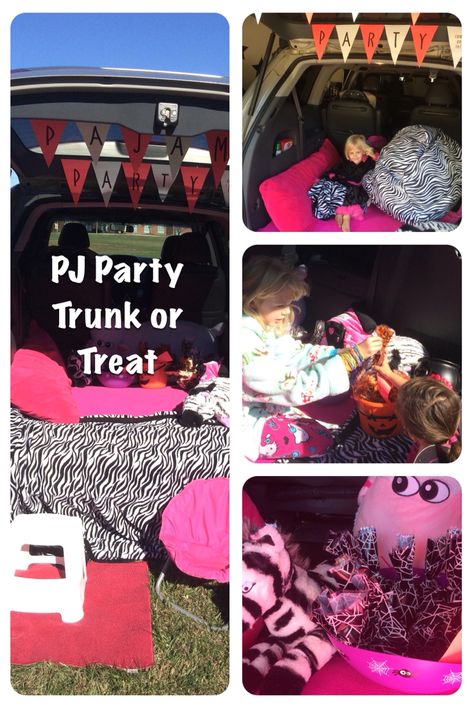 Our Trunk or Treat Pajama Party themed van. Back is filled with pillows, stuffed animals, and homemade slumber party faves like Rice Krispies treats and candied popcorn. #trunkortreat #partytheme #tailgate #Halloween Pajama Party Trunk Or Treat, Slumber Party Trunk Or Treat, Candied Popcorn, Halloween Potluck, Kids Single Beds, Student Ministry, Rice Krispies Treats, Pj Party, Small Double Bed