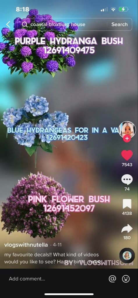 Flower Bouquet Bloxburg, Bloxburg Garden Hacks, Flower Bush Bloxburg Decal, Blue Flower Decal Bloxburg, Welcome Sign Front Door Decal Bloxburg, Bloxburg Realistic Garden, Bloxburg Flower Decals Codes Transparent, Coastal Plant Decals Bloxburg, Bush Codes Bloxburg