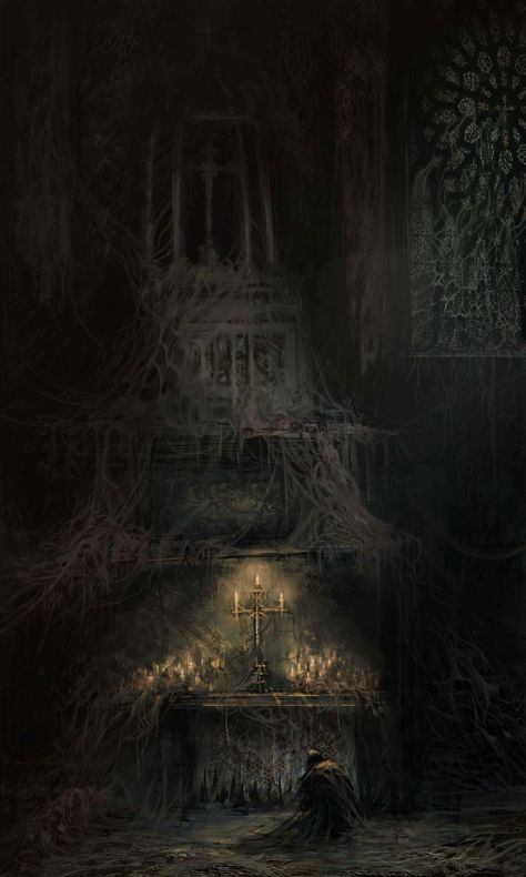 The Altar, Tom Cuzor on ArtStation at https://www.artstation.com/artwork/P9z3r Alter Drawing, Dark Altar, Visual Research, Dream Dark, Dark Aesthetics, Shot In The Dark, The Plague, Sci Fi Horror, Alien Worlds