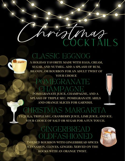 An assortment of fun and delicious holiday themed cocktails that are guaranteed to be a hit at your party! Easy Christmas Cocktails, Xmas Cocktails, Christmas With Friends, Cocktails Christmas, Christmas Cocktails Easy, Themed Cocktails, Cocktail Names, Christmas Cocktail Party, Christmas Dinner Menu