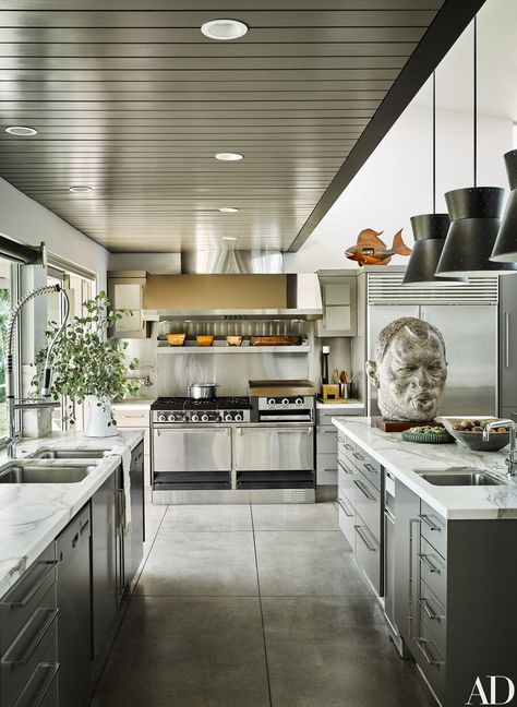 Tour Ryan Murphy’s House in Laguna Beach | Architectural Digest Californian Interior, Kitchen Hood Ideas, Commercial Kitchen Design, Kitchen Hood Design, California Beach House, Beach House Kitchens, Ryan Murphy, Kitchen Hoods, House Design Kitchen