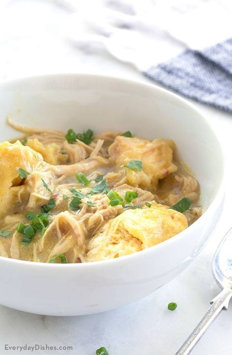 Slow Cooker Chicken and Dumplings with Green Chilies Recipe Slow Cooker Chicken And Dumplings, Green Chili Recipes, Slow Cooked Meals, Green Salsa, Red Tomato, Pot Meals, Crock Pot Meals, Chicken And Dumplings, Slow Cooked