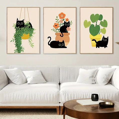 Modern Minimalist Canvas Art Set Charming Black Cat Plant - Temu Canada Multi Canvas Painting, Minimalist Canvas Art, Plant Wall Decor, Basket Wall Decor, Set Decor, Modern Canvas Art, Canvas Painting Diy, Minimalist Wall Decor, Art Minimaliste