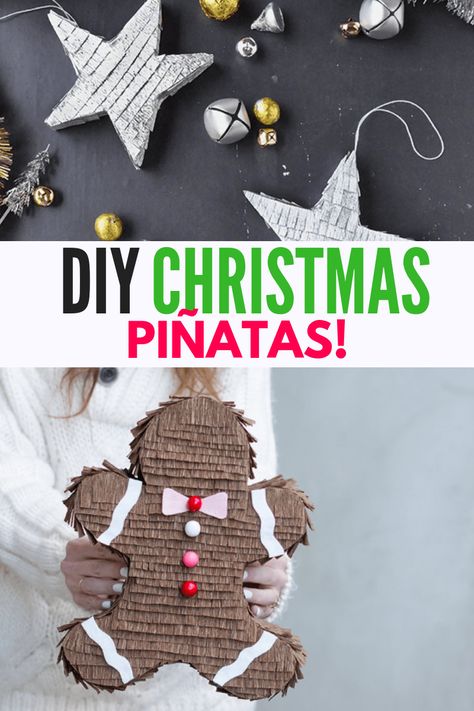 DIY Christmas Pinatas you can make!! A collection of over 75 pinata ideas you can DIY to make this holiday party the best ever - these CHRISTMAS pinatas are the cutest, including how to make a star pinata and a gingerbread man pinata. #Smartfundiy #pinatas #party #Christmasparty #holidayparty #DIY #handmade #Christmas #Gingerbread #StarPinata Christmas Pinatas, Donut Pinata, Christmas Piñatas, Christmas Pinata, Mexican Christmas Traditions, Pinata Ideas, Giant Donut, Star Pinata, Modern Christmas Ornaments