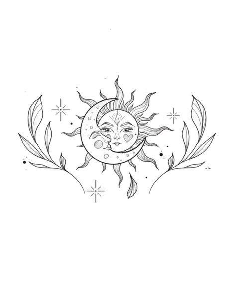 5 Cm Tattoo Ideas, Sun With Stars Tattoo, Sun And Moon Lower Back Tattoo, Detailed Sun And Moon Tattoo, Hip Tattoos Women Sun And Moon, Sun And Moon Hip Tattoo, Sternum Sun Tattoo, Sun Rib Tattoo, Sun Moon Tattoo Thigh