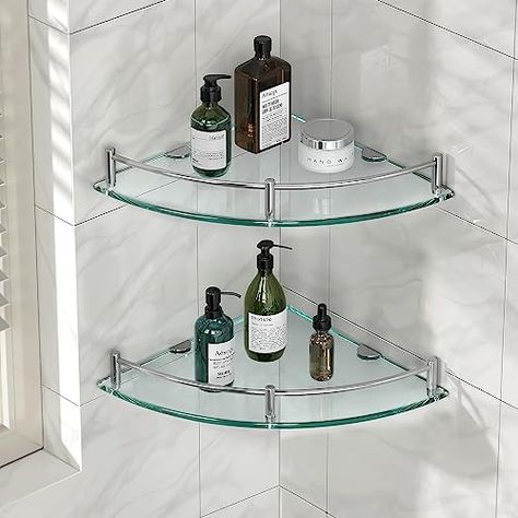 Glass Corner Shower, Glass Shower Shelves, Glass Corner Shelves, Shower Corner Shelf, Glass Bathroom Shelves, Bathroom Corner Shelf, Shower Organization, Mounted Shelves, Estantes Flotantes