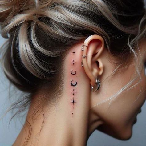 Small Dainty Tattoos Behind Ear, Tato Mata, Behind Ear Tattoos, Tato Minimal, Tato Jari, Hand And Finger Tattoos, Neck Tattoos Women, Subtle Tattoos, Eye Tattoo