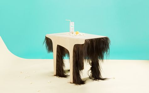 FIFTY-FIFTY reversible table by Karolina Fardova Fur Table, Weird Furniture, Diy Angels, Fur Carpet, Fifty Fifty, Diy Pool, Industrial Coffee Table, Diy Coffee Table, Diy House Projects