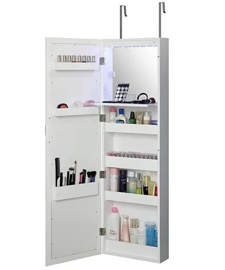 This Over-the-Door Organizer Is the Key to a Clutter-Free Bathroom | Apartment Therapy Bathroom Organization Hacks, Small Apartment Bathroom, Mirrors For Makeup, Over The Door Organizer, Dorm Room Storage, Cool Dorm Rooms, Small Bathroom Organization, Interior Led Lights, Decor Studio