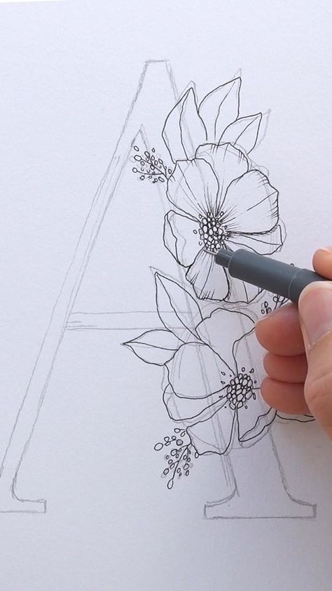 Glass Bottle Art, Micron Pen Art, Floral Lettering, Lettering Drawing, Draw Hands, Micron Pen, Flower Drawing Tutorials, Drawing Flowers, Karten Design