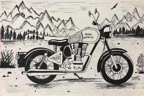 Bullet Drawing, Classic 350 Royal Enfield, Royal Enfield Classic 350, Bike Sketch, Enfield Classic, Room Wall Colors, Portraiture Drawing, Sketchbook Art, Royal Enfield