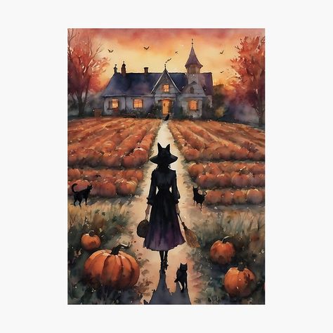 Get my art printed on awesome products. Support me at Redbubble #RBandME: https://www.redbubble.com/i/photographic-print/Cat-Witch-by-Lyra-Witch/152804267.6Q0TX?asc=u Autumn Prints, Autumn Witch, Witchy Art, W.i.t.c.h Aesthetic, Game Logo Design, Art Apps, Halloween Painting, Gothic Horror, Halloween Images