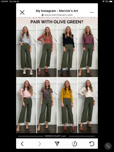 Hunter Green Pants Outfit, Olive Green Wide Leg Pants Outfit, Olive Green Pants Outfit Work, Wideleg Pants Outfit, Olive Pants Outfit For Work, Outfits With Olive Green Pants, Green Pants Outfit Work, Green Wide Leg Pants Outfit, Chinos Women Outfit