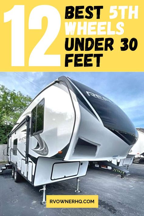 Are you looking for a small 5th wheel that’s easier to tow and maneuver? If so, you're in luck. Because in this blog post, we’re taking a look at 12 of the best 5th wheels under 30 feet on the market today. And to help you decide which small 5th wheel might be best for you and your family, we’ve provided information on the pricing, specs, and floorplan for each fifth wheel camper. Plus, we’ve also included a video walkthrough of each fifth wheel, so that you can see the RV in action! 5th Wheel Camper, 5th Wheel Rv, Fifth Wheel Campers, Rv Adventure, 5th Wheels, Fifth Wheel, A Video, Outdoor Gear, Rv