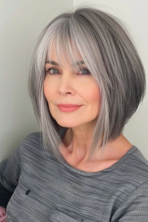 Embrace your timeless beauty and elevate your style with our curated collection of over 50 elegant hairstyles for women over 60 in 2024. As you gracefully navigate this incredible chapter of your life, discovering a Gray Hair Bob Styles, White Hair Older Women, Best Hair Color For Women Over 50, Layered Bob Grey Hair, Layered Bob Shoulder Length, Grey Hair Short, Gray Lob With Bangs, Gray Bob With Bangs Over 50, Wolf Cut Older Women