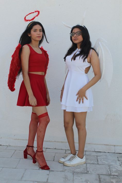 We went as opposite colours! And you know it feels right! Opposite Costumes, Red Angel, Opposite Colors, Spirit Week, You Know It, The White, Neck Dress, High Neck Dress, High Neck