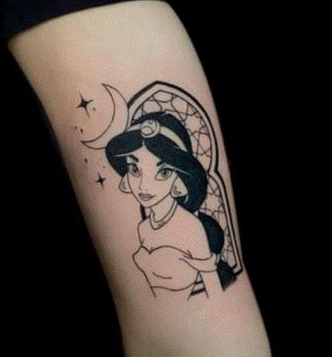 Jasmine Tatoos Ideas, Jasmine And Aladdin Tattoo, Princess Jasmine Tattoo, Jasmine Tattoo, Princess Tattoo, Princess Jasmine, Disney Tattoos, Mini Tattoos, Aladdin