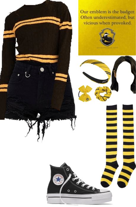 Hufflepuff Style Outfit, Hufflepuff Inspired Outfits Casual, Casual Harry Potter Outfits, Hufflepuff Outfit Summer, Harry Potter Inspired Outfits Hufflepuff, Hufflepuff Outfit Aesthetic, Hufflepuff Outfit Ideas, Hufflepuff Aesthetic Outfits, Hufflepuff Inspired Outfits