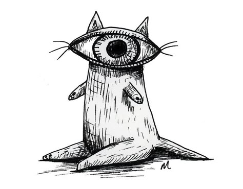 Demonic Cat Drawing, Weird Cats Drawing, Scary Bird Drawing, Strange Drawings Weird, Odd Drawings, Surreal Sketch, Weird Drawings, Easy Animal Drawings, Creepy Cat