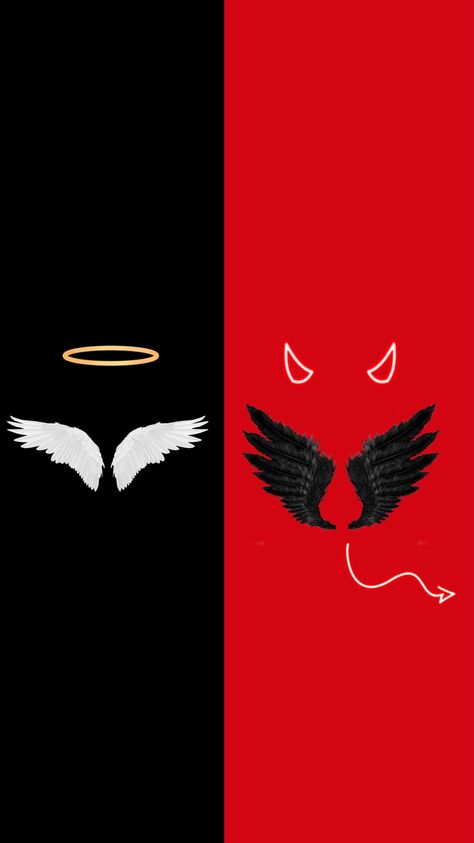 Angel And Demon Wallpaper, Angel And Devil Wallpaper, Demon And Angel Love Aesthetic, Devil Aesthetic Wallpaper, Devil Wallpaper Aesthetic, Angel And Demon Aesthetic, Angels And Demons Party, Angel Devil Aesthetic, Angel And Devil Aesthetic