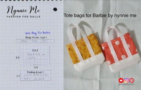 nynnie me on Instagram: "DIY Tote Bags for Barbie by nynnie me (DIY How to make on YouTube@nynnie me) Please enjoy sewing 🧵 👜" Barbie Handbags Diy, Duffel Bag Pattern, Diy Travel Bag, Barbie Diy Accessories, Diy Tote, Barbie Doll Accessories, Sewing Barbie Clothes, Barbie Sewing Patterns, Diy Barbie Clothes