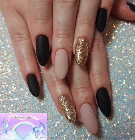 Black Gold Neutral Nails, Black Gold And Nude Nails, Black And Gold Nails Matte, Black Nails Wedding Guest, Black Nude Gold Nails, Black With Rose Gold Nails, Black And Gold Dip Powder Nails, Nails For Black And Gold Dress, Nude Black And Gold Nails