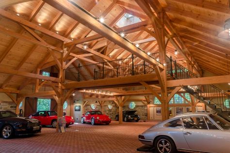 High-End Car Garage Resembles Historic Stone Barn | 2015 Fresh Faces of Design Awards | HGTV Luxurious Garage, Garage Bars, Fancy Garage, Garage Transformation, Garage Loft, Barn Shop, Cool Garages, Car Barn, Ultimate Garage