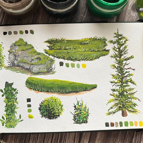 I see green 💚💚💚 Absolutely love this spread ! . . Gouache paints @nevskayapalitra_world Brush @princetonbrush . . #gouachepainting #nevskayapalitra #gouacheart #gouachepractice #arteverywhere #greenaesthetics #nature #gouacheartist #gouachesketch #sketchbooktour #sketchbookart #sketchbookpage #sketchbookartist Gouache Painting Techniques, Pencil Colour Painting, Gouache Paints, Sketchbook Tour, Pagan Art, Landscape Sketch, Drawing Exercises, Gouache Art, Urban Sketching