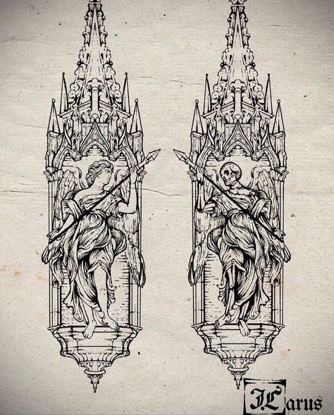 Gothic Medieval Tattoo, Church Tattoo, Baroque Tattoo, Medieval Tattoo, Tattoo Graphic, Spooky Tattoos, Gothic Tattoo, Dark Art Tattoo, Tattoo Art Drawings