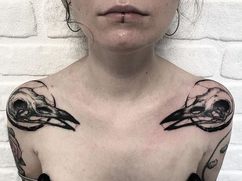 Gothic Style Tattoos, Intuitive Tattoo, Blue Ink Tattoo, Dark Work Tattoo, Bird Skull Tattoo, Tattoo Future, Bird Skulls, Rad Tattoos, Pagan Tattoo