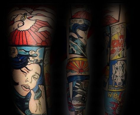 Amazing Pop Art Tattoo Full Sleeve Design For Men Tattoo Full Sleeve Design, Pop Art Tattoo, Tattoo Full Sleeve, Girl Anatomy, Pop Art Tattoos, Full Sleeves Design, Kunst Tattoos, Body Art Photography, Tattoo Designs For Men